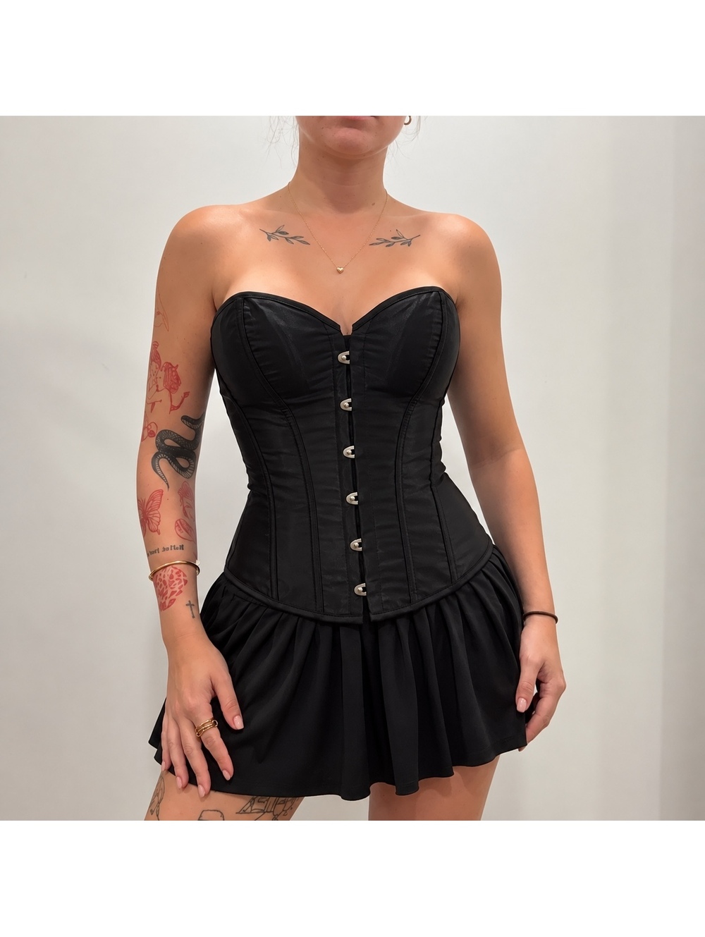 Vintage Black Satin Lace-Up Corset Top